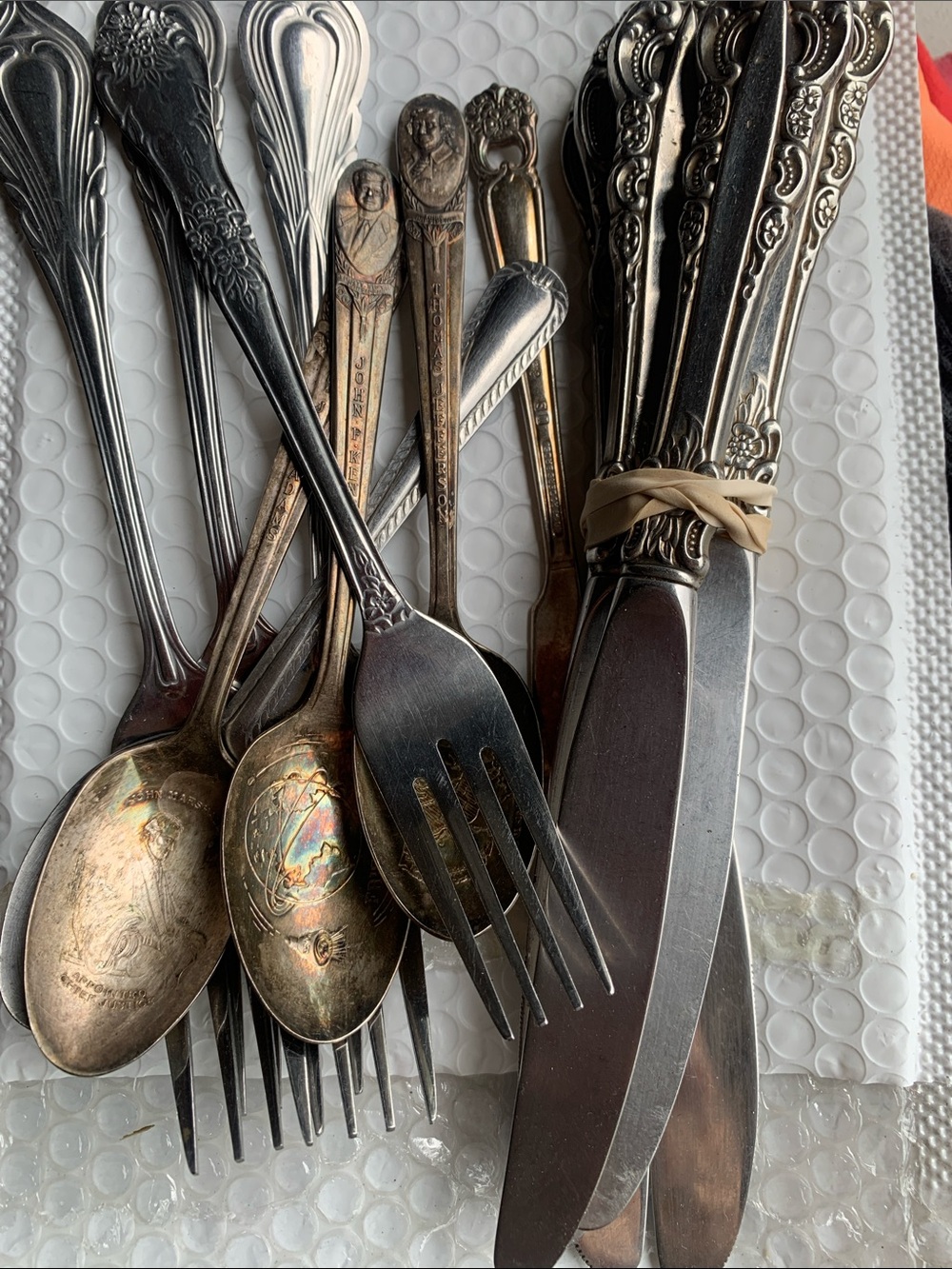 Vintage Silver-Tone Flatware Set - Mixed Silver and Brass Tones